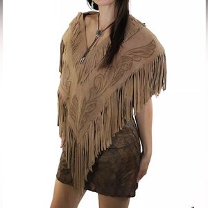Vintage Tan Fringe Poncho
